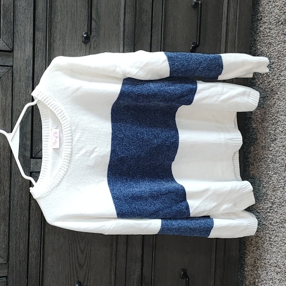 Pink Lily White and Blue Stripe Sweater Size Small - Picture 2 of 10